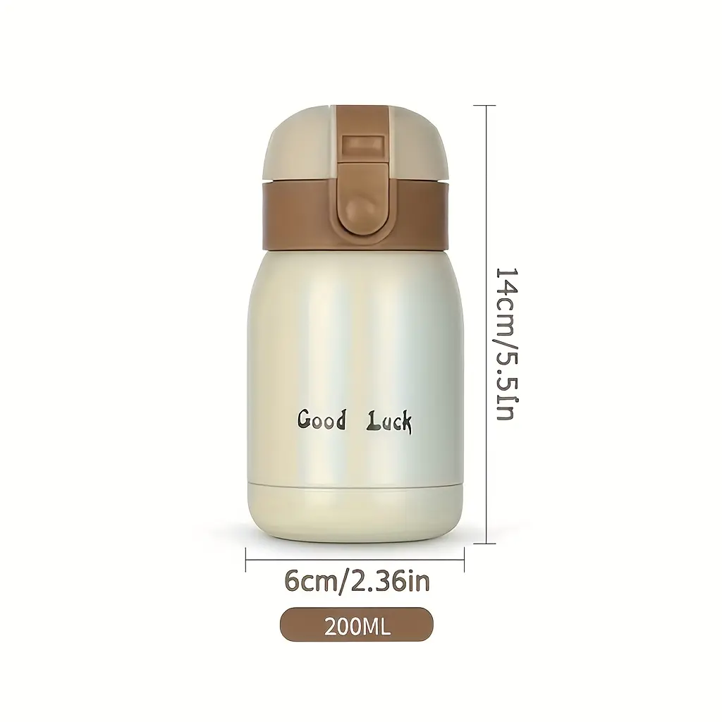 Stainless Steel Insulated Tumbler (200ml/6.76oz Single Bottle) - Premium Pop-Open Lid, Cold/Hot Insulation, Heat Resistant, Multi-Color, Portable Inspirational Good Luck Print Outdoor Gift, Mini Travel Products, Flask Bottle