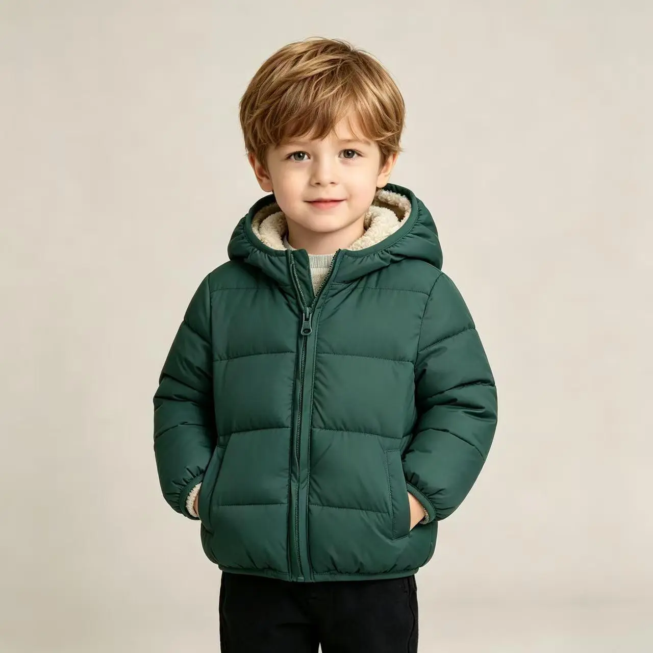 Boys' Winter Hooded Jacket, Fleece Lightweight Warm Jacket Cute Hooded Coat, Fleece-Lined And Thickened Lining, Warmer in Winter