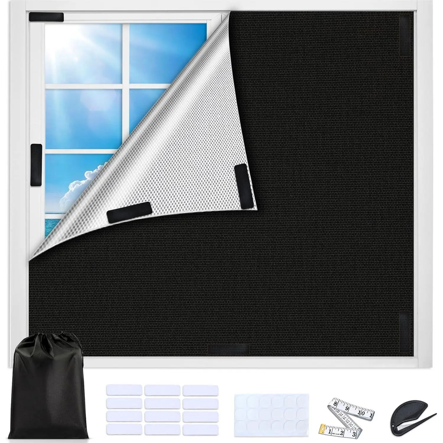 Drill-Free Portable Oxford Cloth Blackout Window Cover for Bedroom, Indoor, RVs - Free-Cut Hook-And-Loop Fabric Sheet, Easy-Install Easy-Carry Curtain Blinds (157in x 57in)