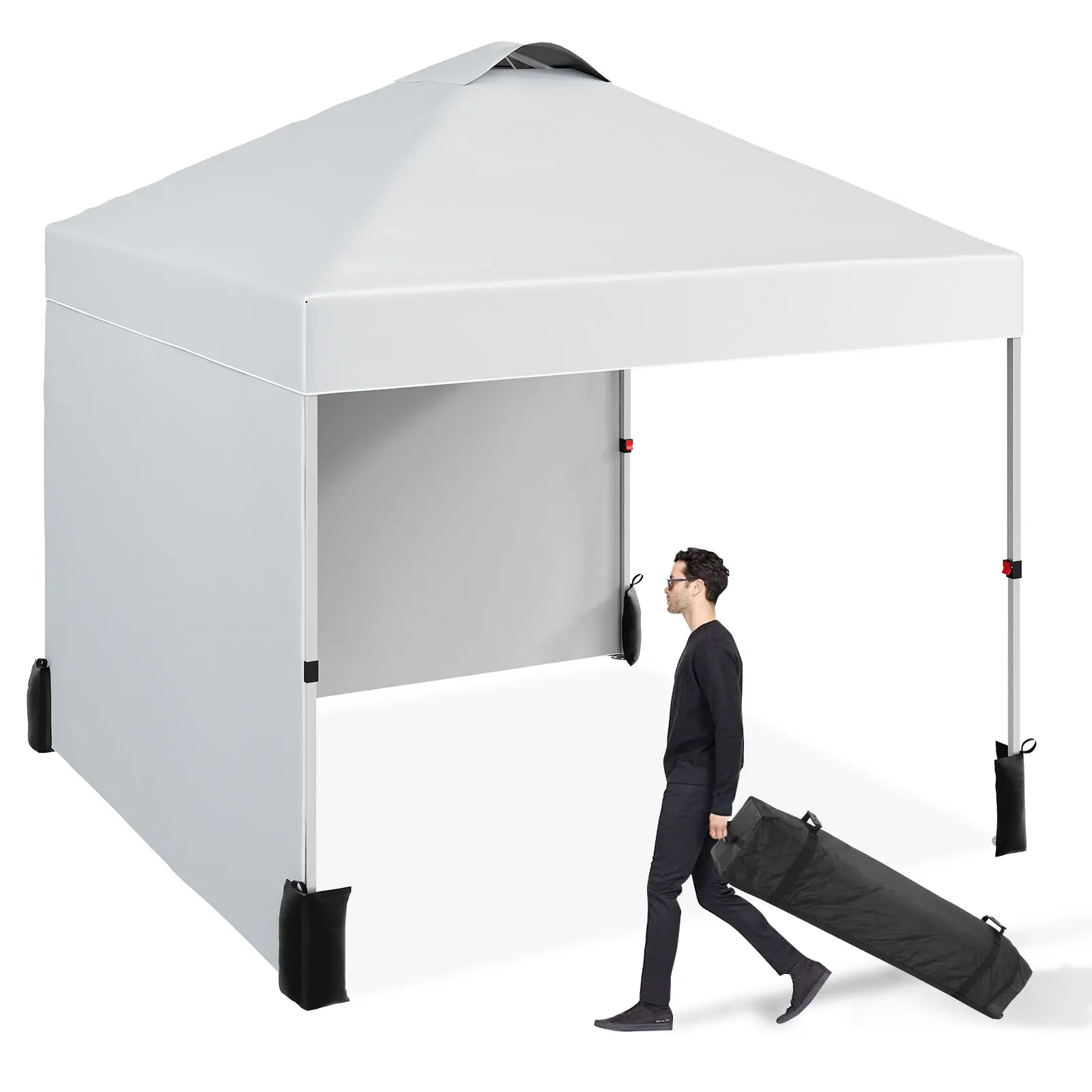 GARVEE10'x10' Pop-Up Canopy Tent with 2 Sidewalls and Vented Roof, Portable Outdoor Shelter for Camping, Beach, Picnics, and Parties, Includes Wheeled Carry Bag and Sandbag, Available in Multiple Colors