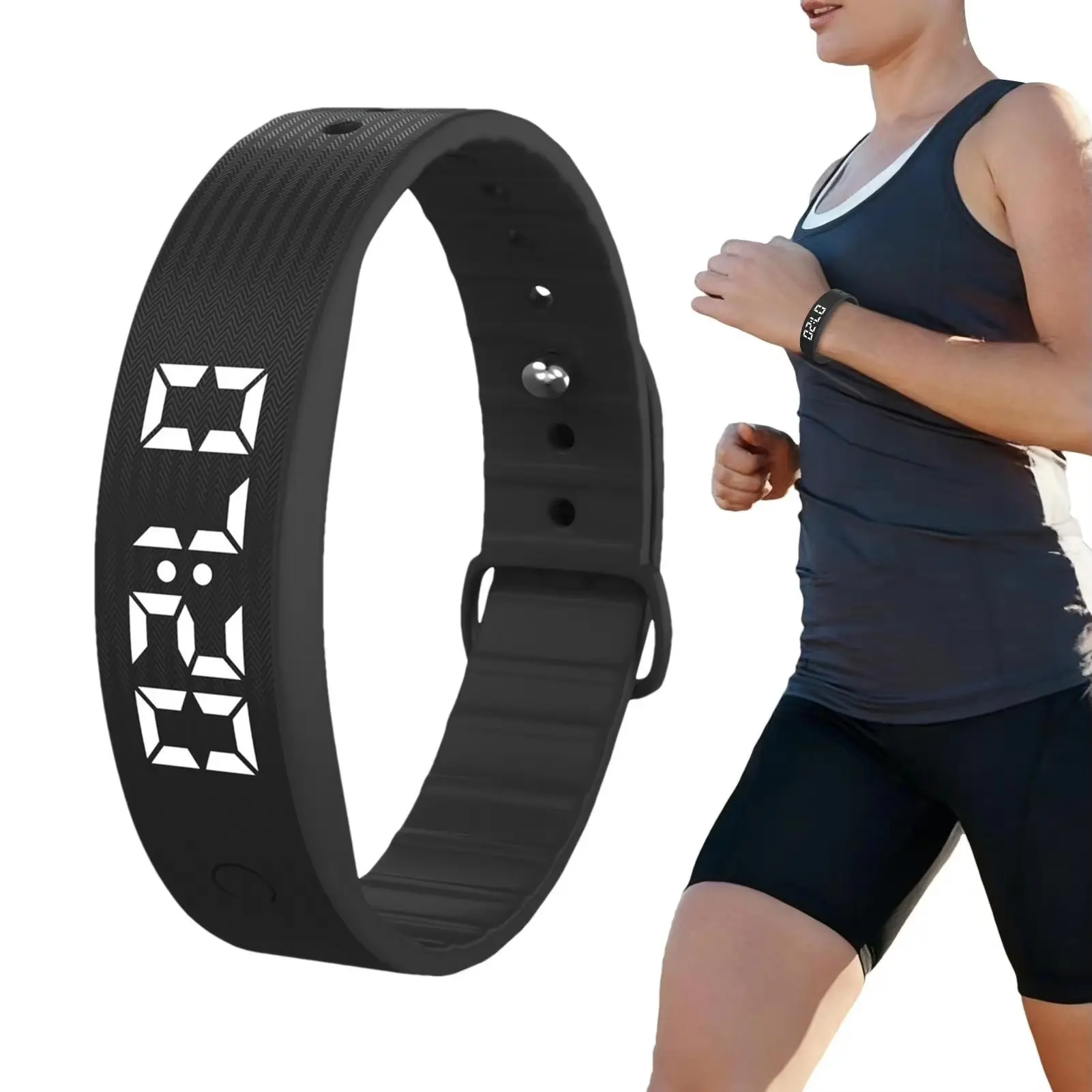 Silent Alarm Wristband, Rechargeable Vibration Timer Reminder Bracelet, Wearable Fitness Trackers, Calorie Step Counter Watch for Adults Kids Couples, Outdoor Running Sports