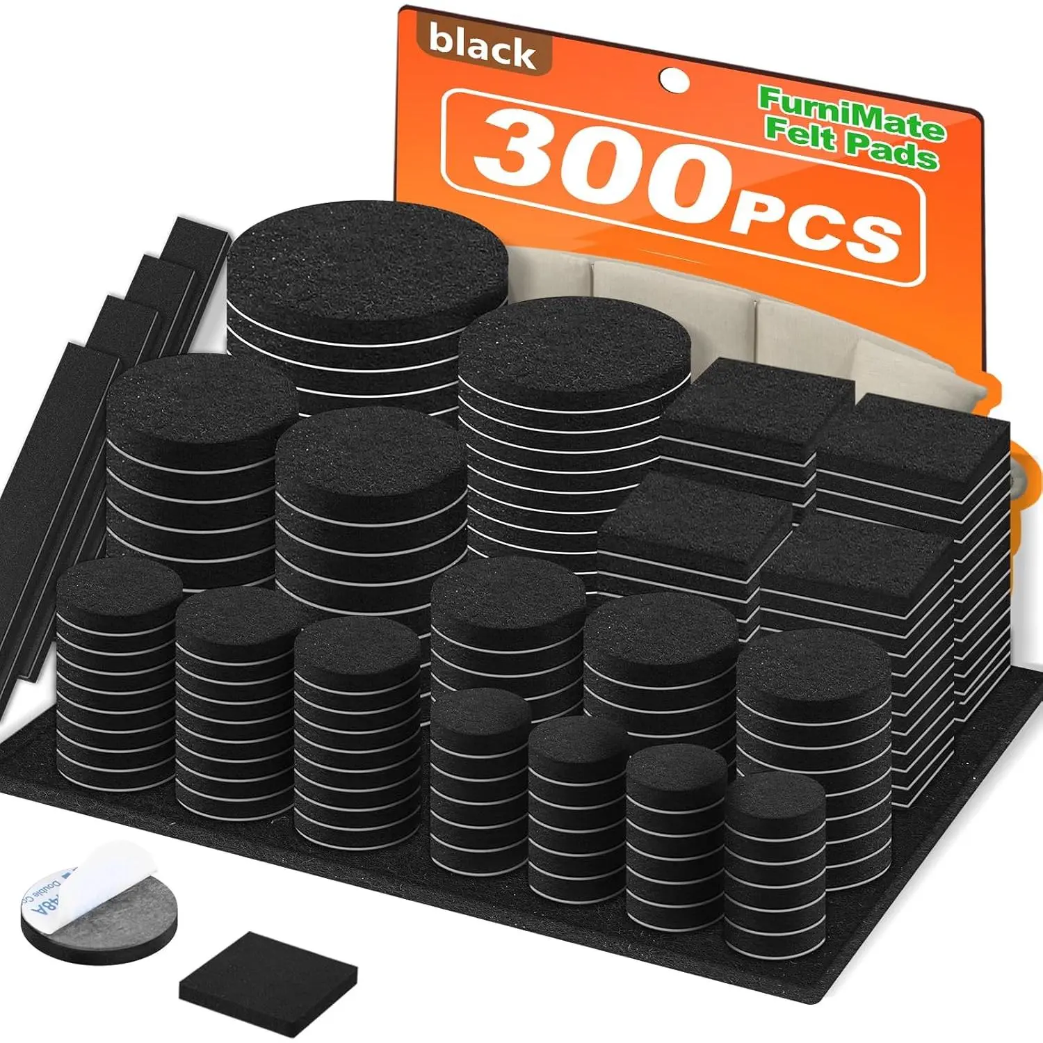 Black Felt Furniture Pads (300 Pieces), Self-Adhesive Floor Protectors to Prevent Scratches & Noise, Ideal for Chair Legs & Indoor Furniture