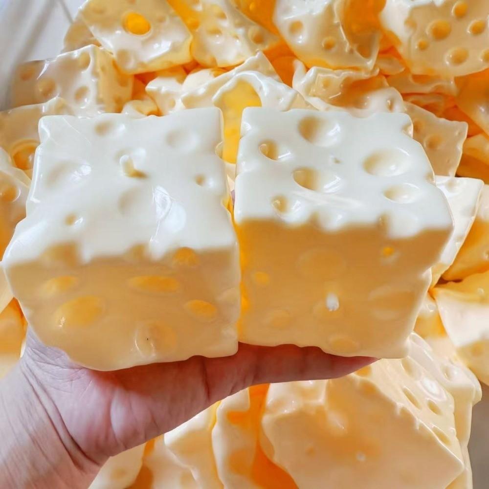 Shapeable Jumbo Cheese Cube Stress Ball Non-Bounce Anti-Stress Cheese Squeeze Fidget Toy Squishy Texture ASMR Sensory Stress Toy