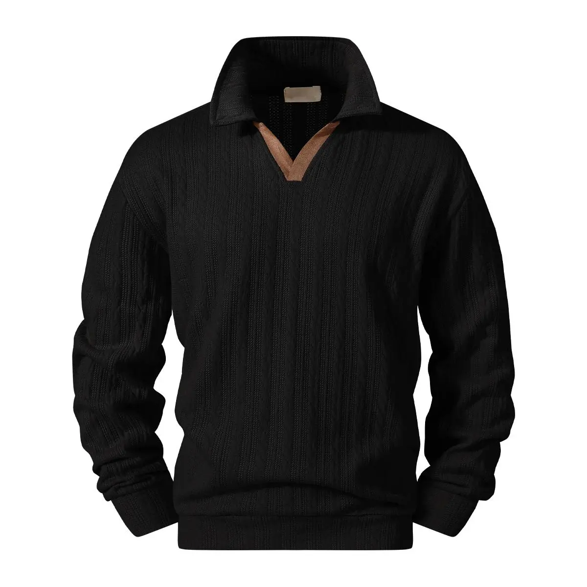 Men Trendy Moderate Baggy Fit Polo Collar Cable Knit Jacket Versatile Vintage Neutral Color Palette Uniform Continuous Braided Jacquard Surface Reinforced Cuff And Hem Stitching Shape Retentive Anti Pilling Knit Fabric Fit For City Strolls Dinner Meetups,