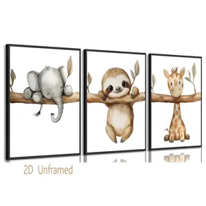 3-Piece Set   Unframed   Children's Room Animal Wall Art   Jungle Adventure Theme   Animal Wall Decor   Cute Elephant, Sloth, and Giraffe Posters   Decorative Artwork Suitable for Boys', Girls', and Nursery Rooms Above Bed Wall Decor