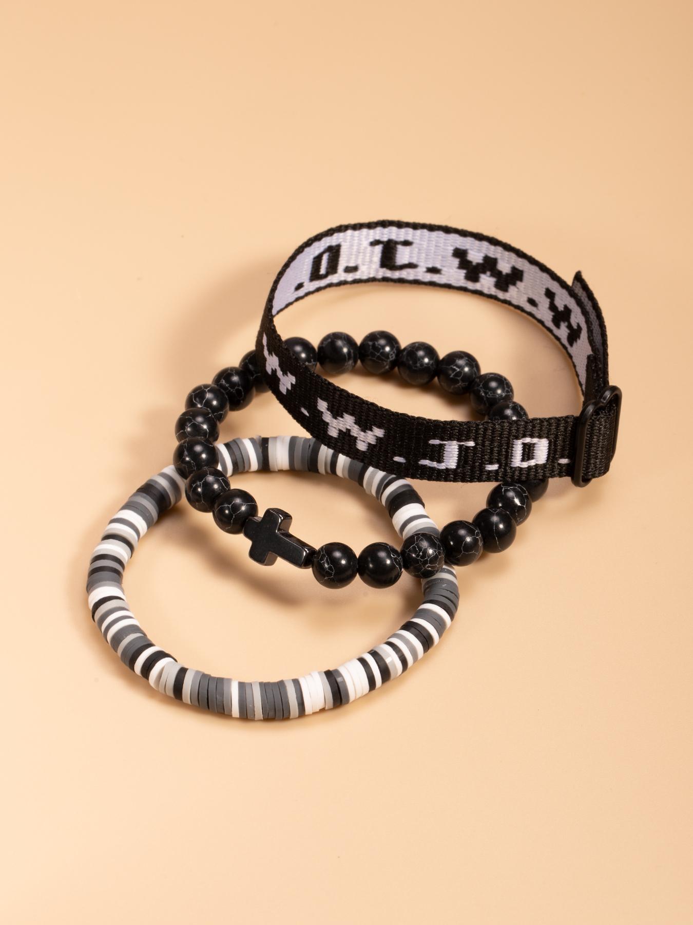 WWJD Letter Design Bracelet, Cross Charm Bracelet for Women & Men, Fashion Jewelry for Party, Daily Clothing Decor, Trendy All-match & Exquisite Jewelry for Gift, Letter Link Bracelet