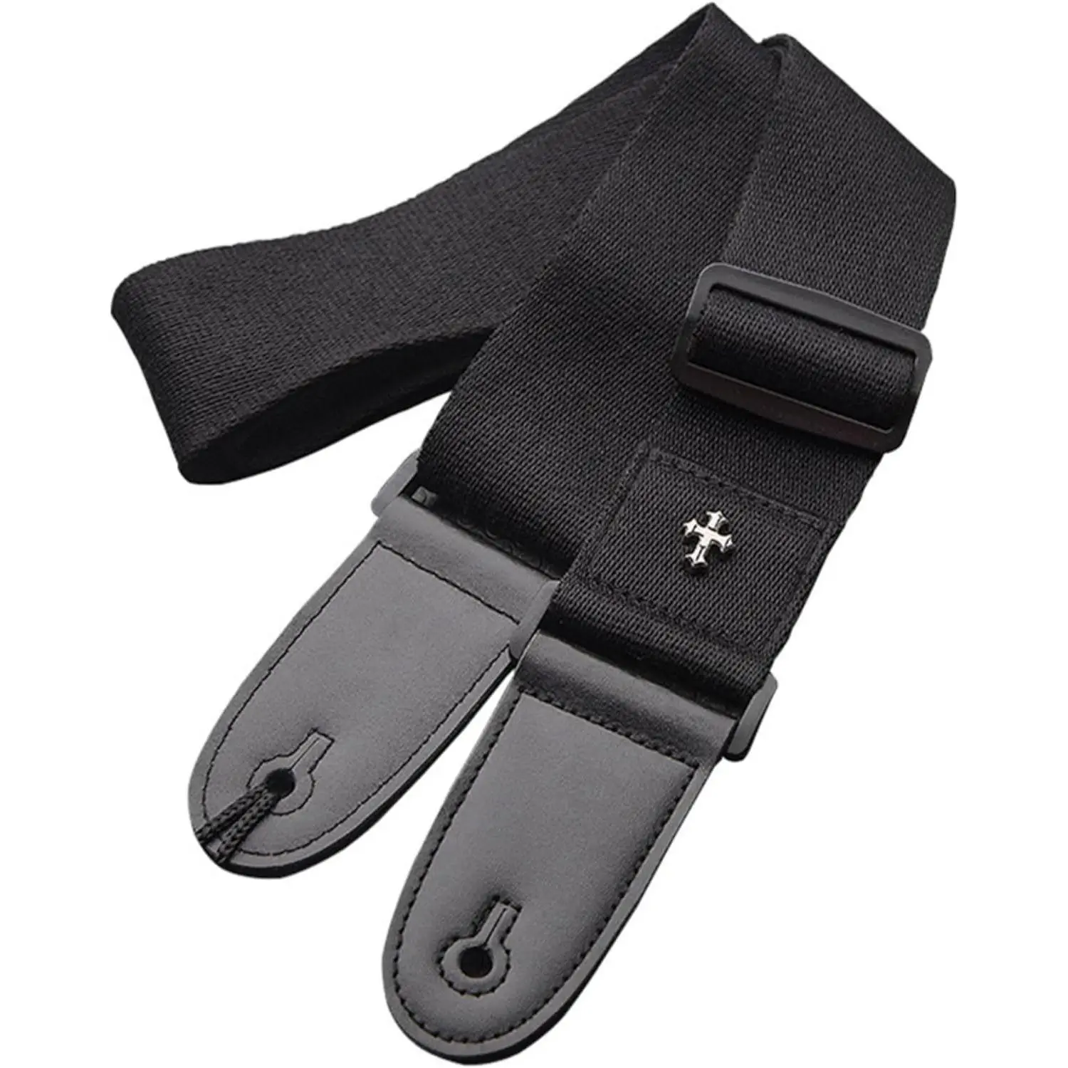 Adjustable Woven Guitar Strap with Simple Leather Ends, Pick Pocket - Compatible with Acoustic Electric Bass Guitars, Leather Strap Guitars & Gear Accessories