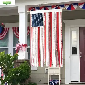 Big American Flag Burlap Banner,Trending Patriotic Tassel Wall Hanging,Rustic Boho Americana Home Decor,classic vintage texture and festive design,ideal for 4th Of July parties,Independence Day Memorial Day events and outdoor holiday celebration layouts