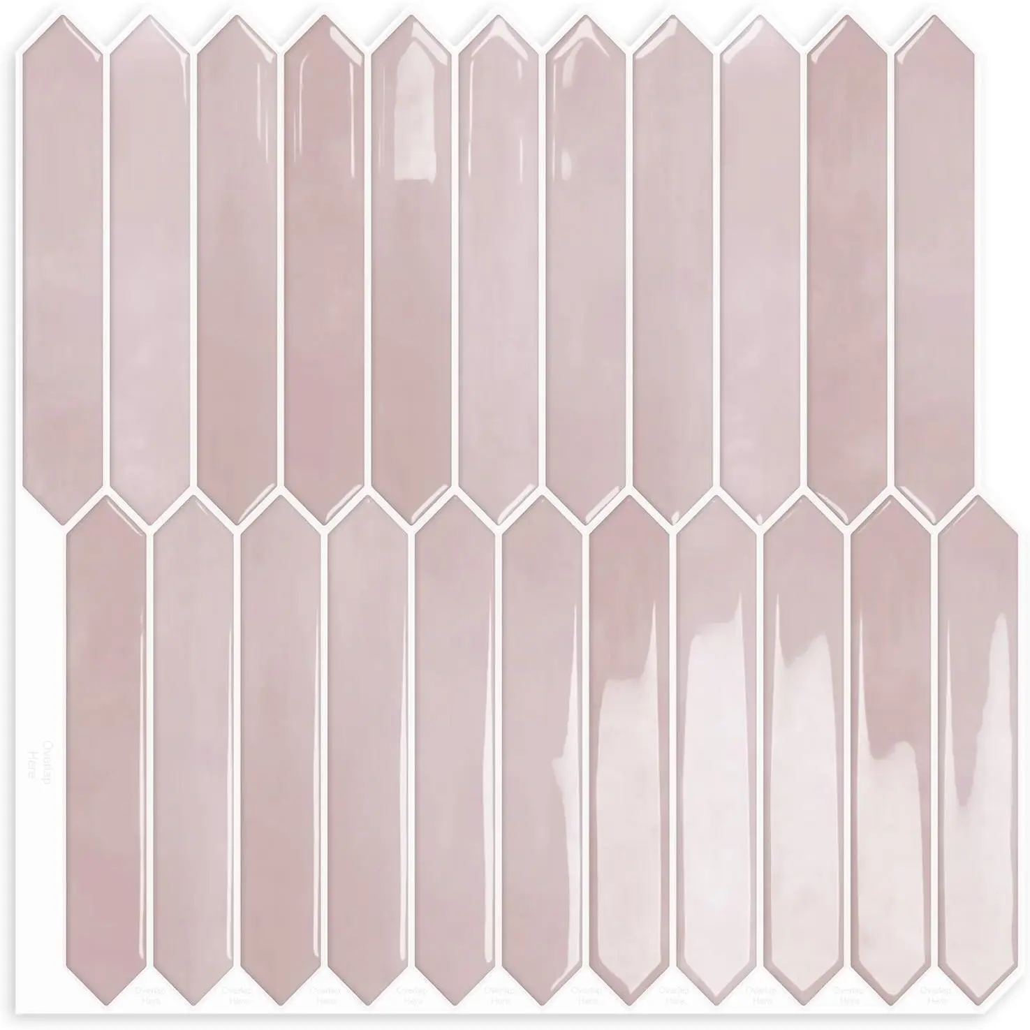 Pink Long Hexagon Tile Peel and Stick Backsplash, 10 Sheets Self-Adhesive Wall Tiles for Kitchen Bathroom(12"×12")