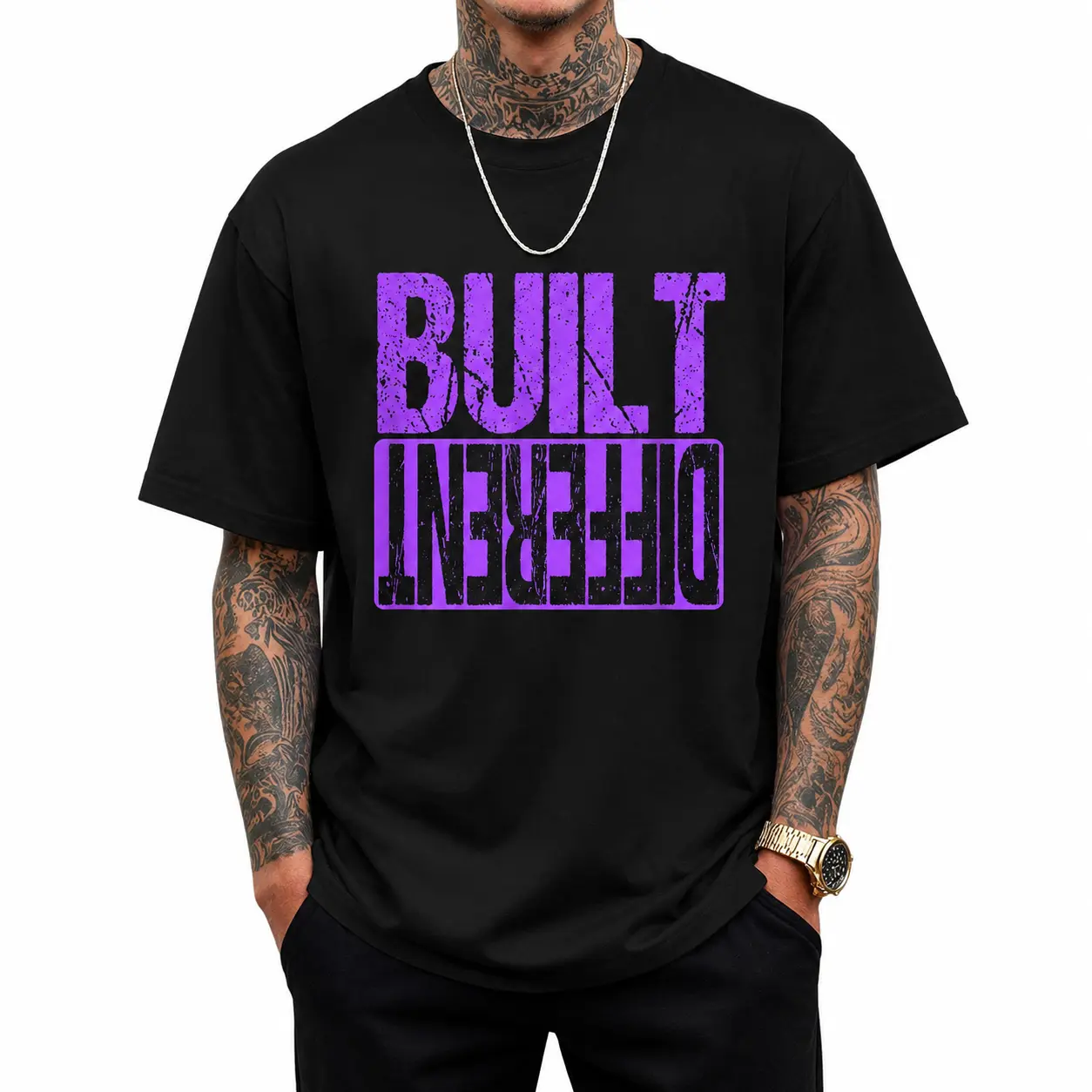 100% Cotton T Shirts Purple Built Different Purple Color Graphic Purple T-Shirt Men Shirts