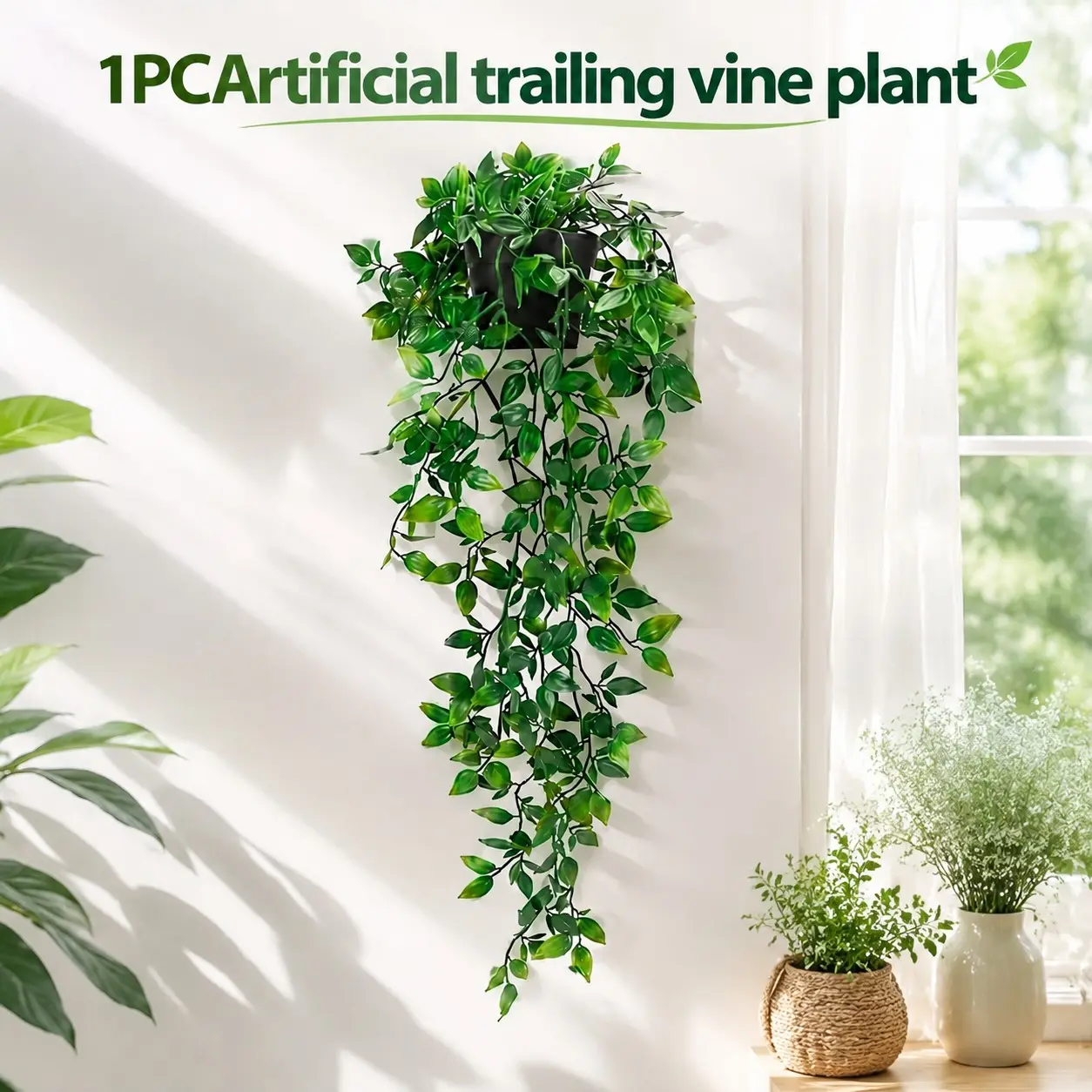 Artificial Hanging Vine Plants in Pots, 1-Count Faux Plants, Fake Plastic Plants, Artificial Potted Plant, Decorative Plants for Home and Office, Indoor and Outdoor Garden Shelves, Artificial Plant Vines