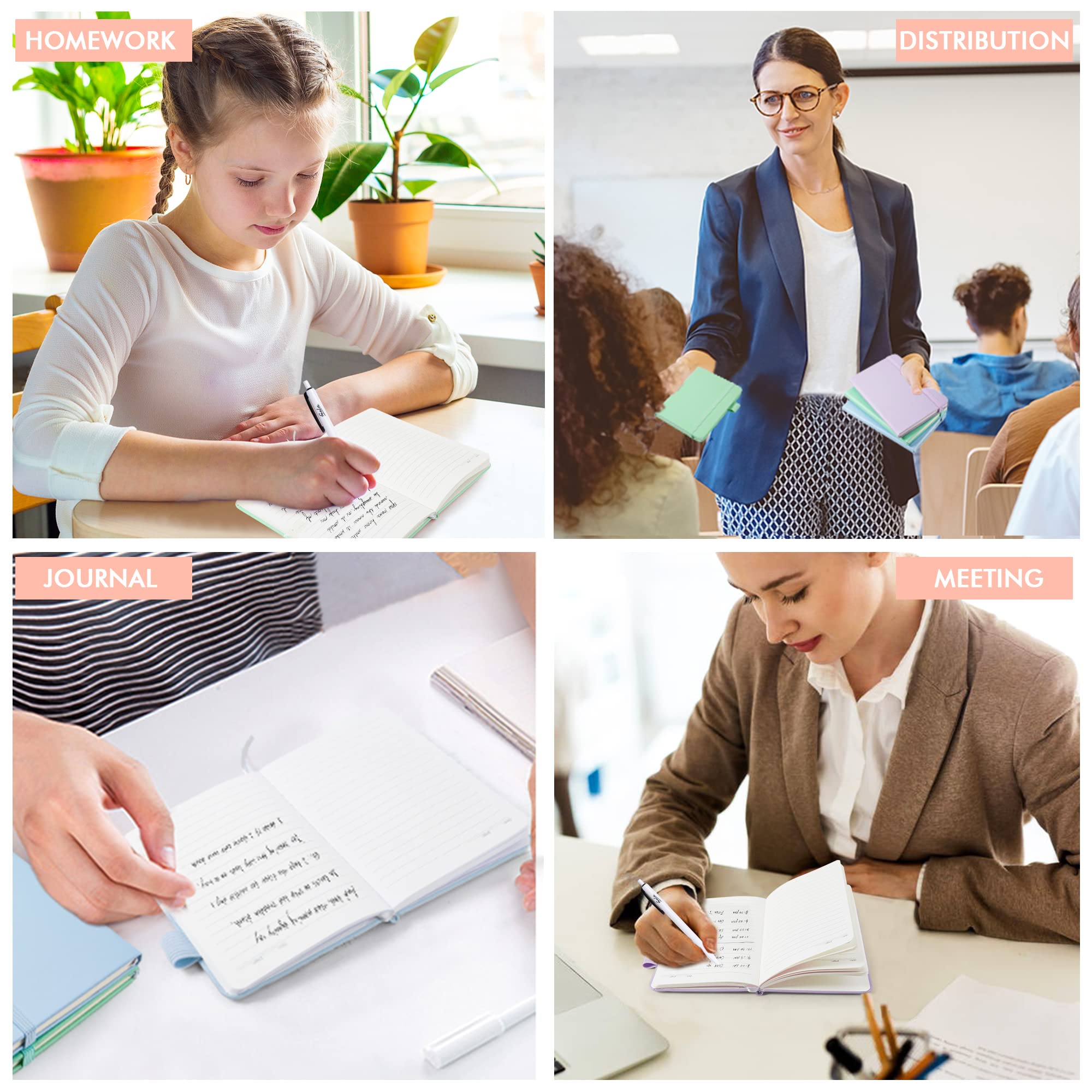 Women's 3-Pack Modern A6 Size Faux Leather Pocket Small Notebooks, 3.5"x5.5" Hardcover College Ruled Journals with Date Column, 112 Lined Pages, 3 Black Retractable Quick-Drying Pens, Office Stationery Supplies