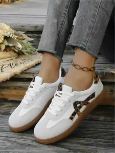 Cream Soft Leopard Mesh Trainers, Slim Foot Leopard Detail, Slim Sneakers For Petite Girls Matching Cropped Pants