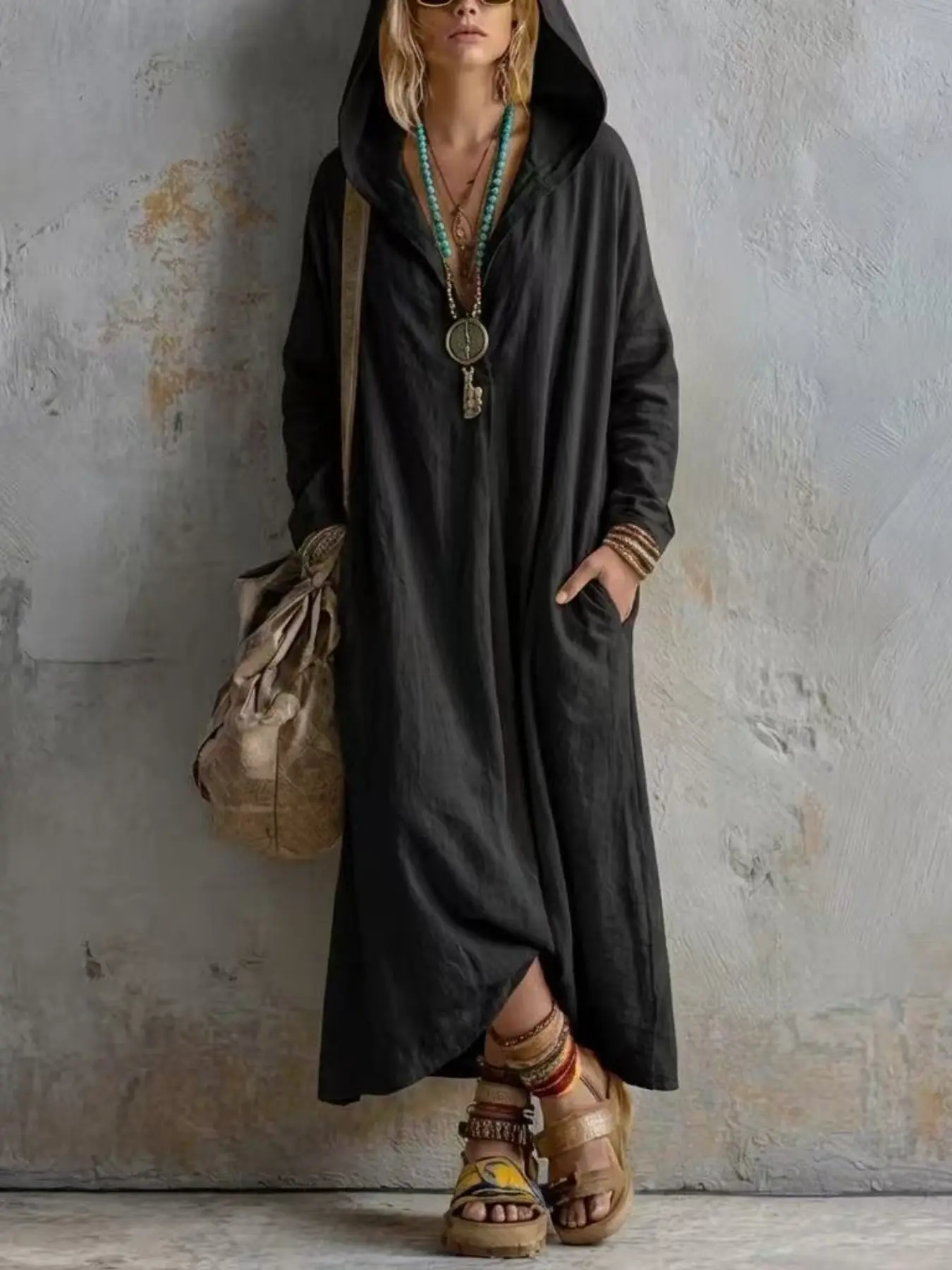 Women's Casual Long Skirt Dress, Sleeveless Loose-Fit Plain Design, All-Season Beachwear, Front Zipper Side Pockets, Unisex Style, Casual Summer Dress