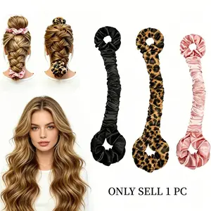 Leopard Print Satin Heatless Curling Rod Set, No-Heat Hair Curler with Matching Scrunchies, Overnight Bouncy Wave Hair Roller for All Hair Types