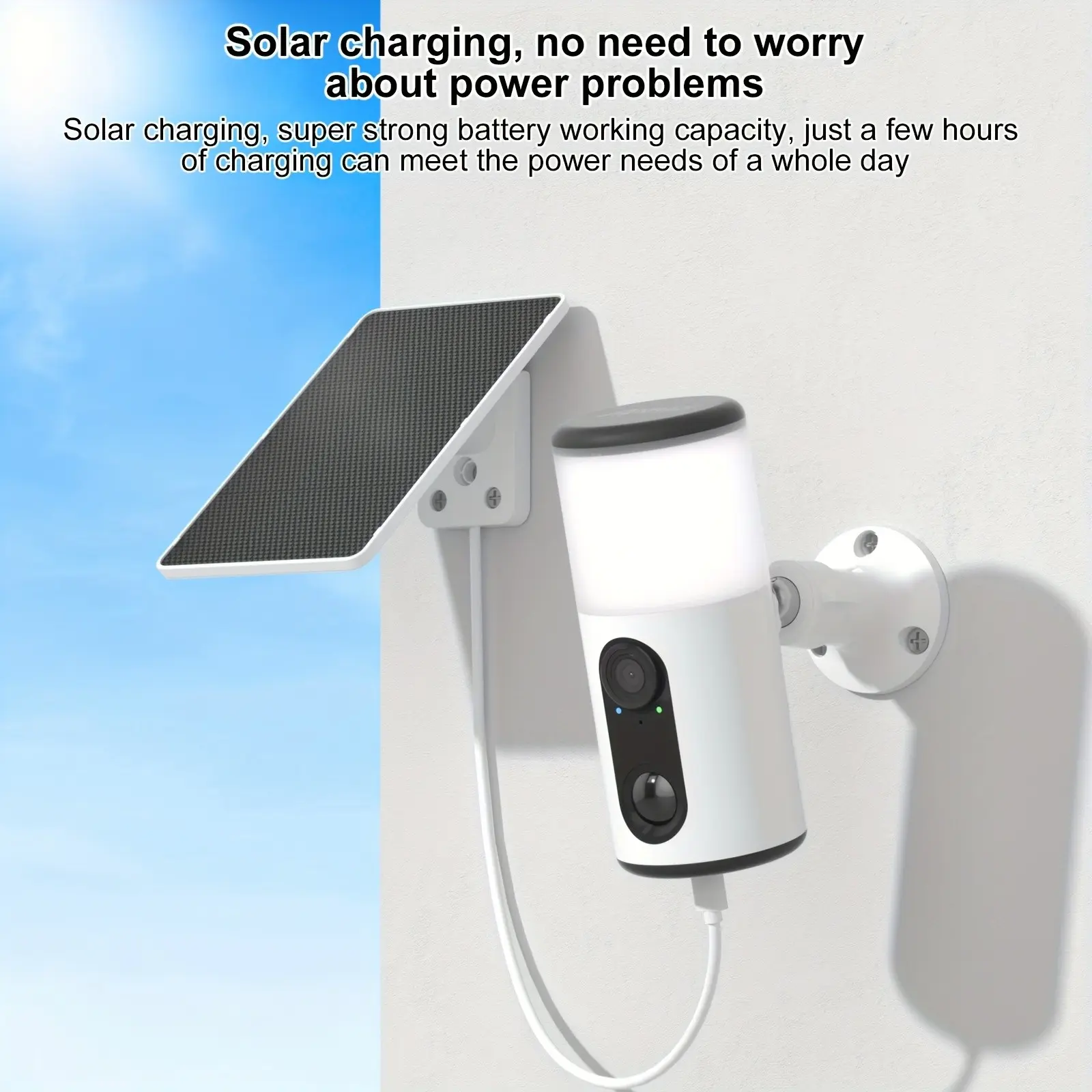 Wireless Solar Outdoor Camera with Floodlight, 3MP Color Night Vision, 2-Way Talk, Motion Siren Alarm, Works with Alexa, Free Cloud Storage & SD Card Slot for Home & Business