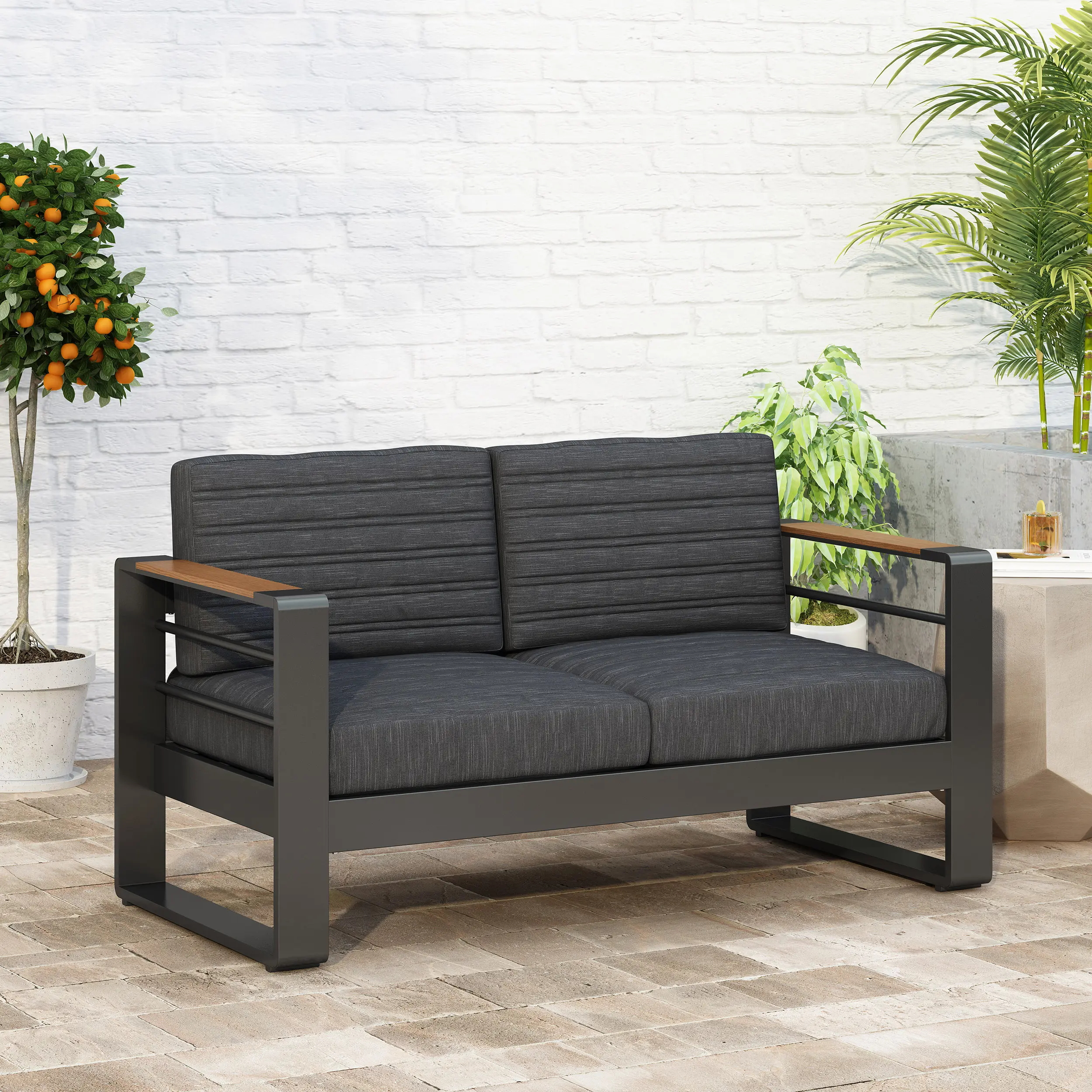 ARCH GIOVANNA 2-Seat Small Size Loveseat - Compact Indoor-Outdoor Couch, Comfortable Sofa for Living Room, Apartment Home & Outdoor Furniture, Black, Two Seats