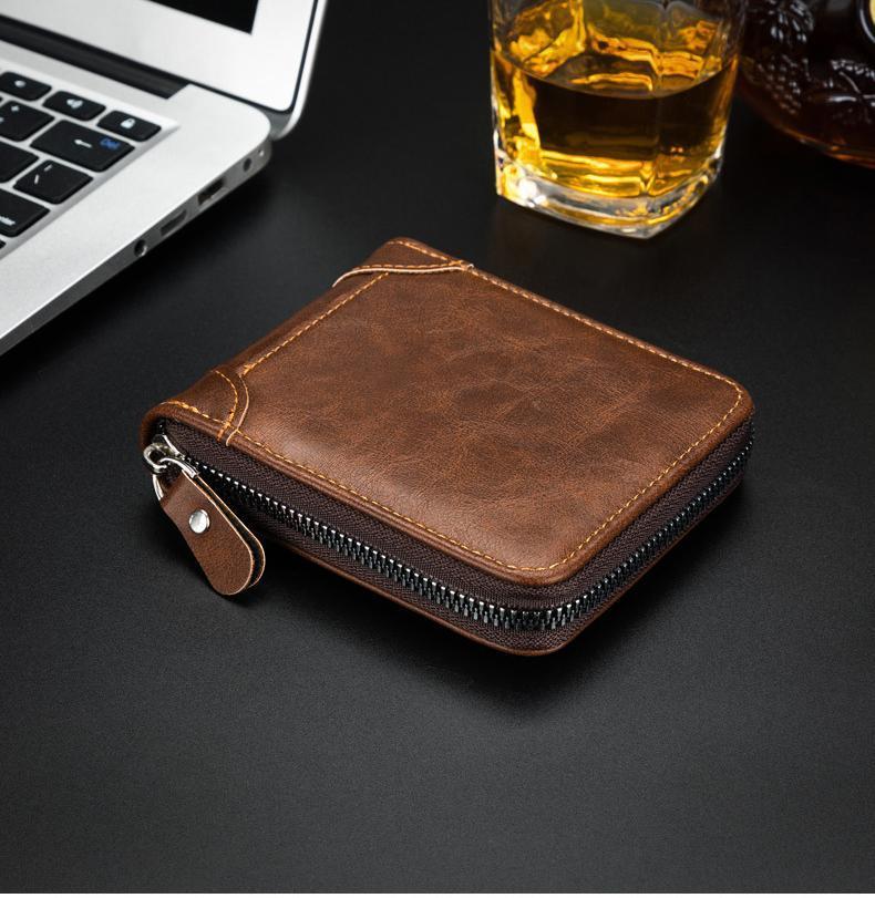 2025 New Men's Wallet PU Leather Purse Zipper Retro Style Short Wallets Men Card Holders Coin Storage Money Bag Do Not Wash