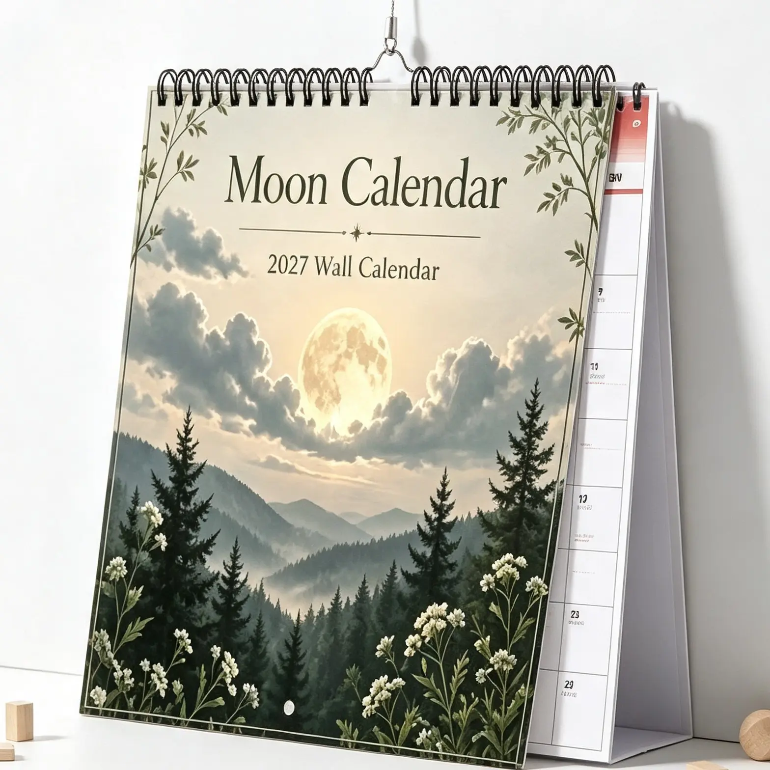 2027 Monthly Landscape Wall Calendar, 12 Months Full Moon Canyon Forest View, Vintage Natural Art Wall Decor, Gift for Nature Lovers