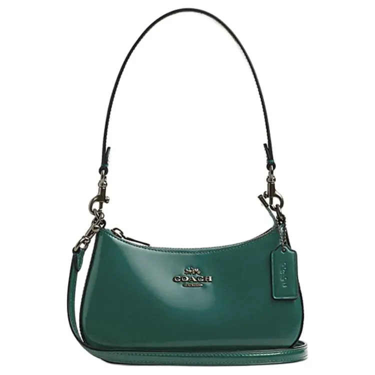 COACH Teri Small Crossbody Shoulder Bag for Women in Olive Green Leather with Logo Zip Closure