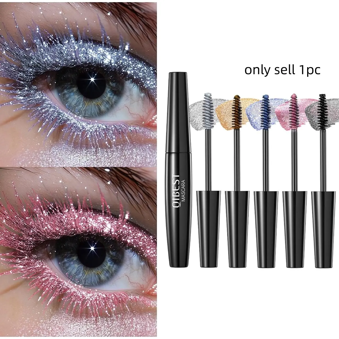 Shimmering Glitter Mascara, Waterproof Smudgeproof Makeup, Long-Lasting Volumizing Effect, Single Item, No Alcohol or Aerosol