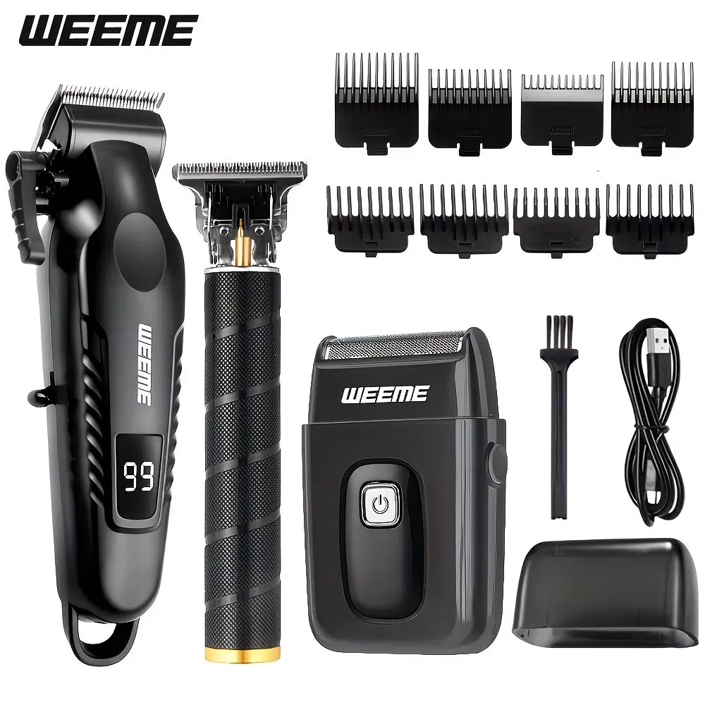 WEEME Men's 3 In 1 Grooming Kit, Cordless Hair Clipper With Alloy Blade, T-Shaped Trimmer With Metal Body, LCD Display Shaver, Perfect For Haircut, Shaving & Beard Trimming, Ideal For Home Travel And Business Trip