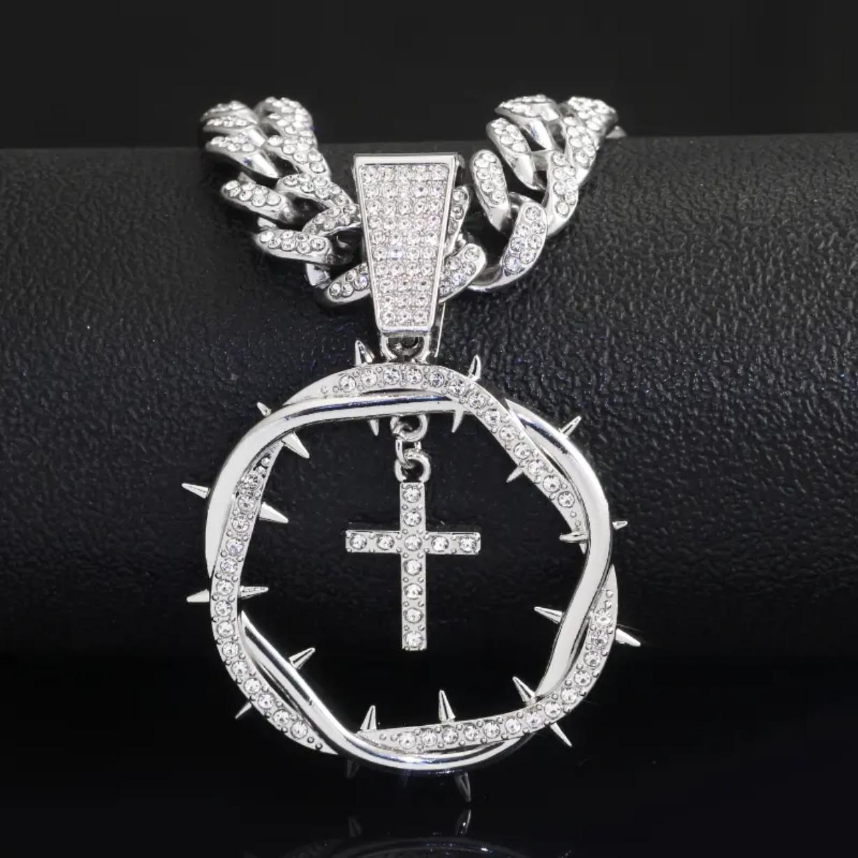 Iced Out Cross Pendant Necklace Moissanite 18K Gold Plated Miami Cuban Chain Hip Hop Jewelry Unisex Gift for Men Women