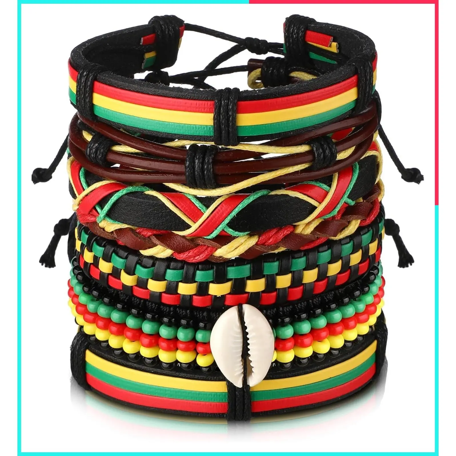 Jamaican Beaded Bracelet Adjustable African Jewelry Multi Layer Ethnic Tribal Braided Bracelet for Women Men