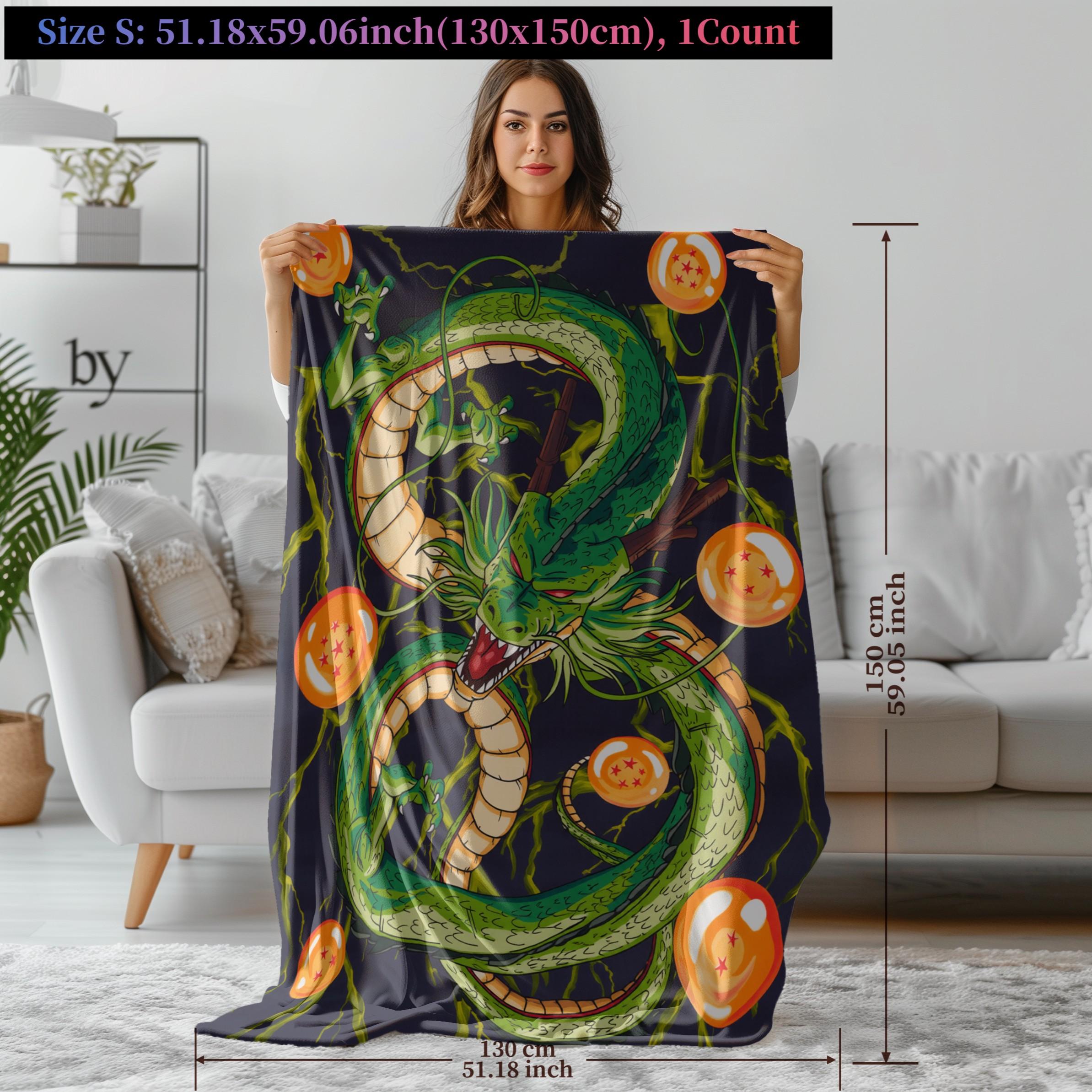 Dragon Ball Shenron Throw Blanket, Soft Flannel Fleece Anime Blanket, Dragon & Energy Ball Design, Cozy Bed Sofa Couch Blanket, Blanket Gift, Dragon Ball Theme