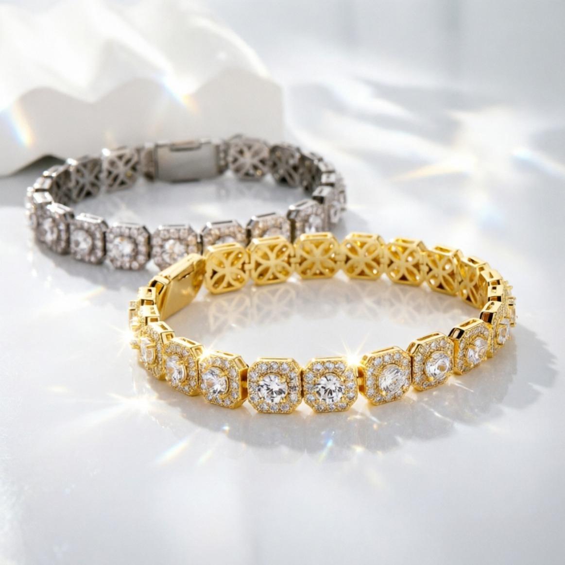 10mm Iced Out Full 5A Moissanite Square Charm Bracelet Bling Tennis Chain With Box Clasp Hip Hop Luxury Jewelry For Men Women Gift