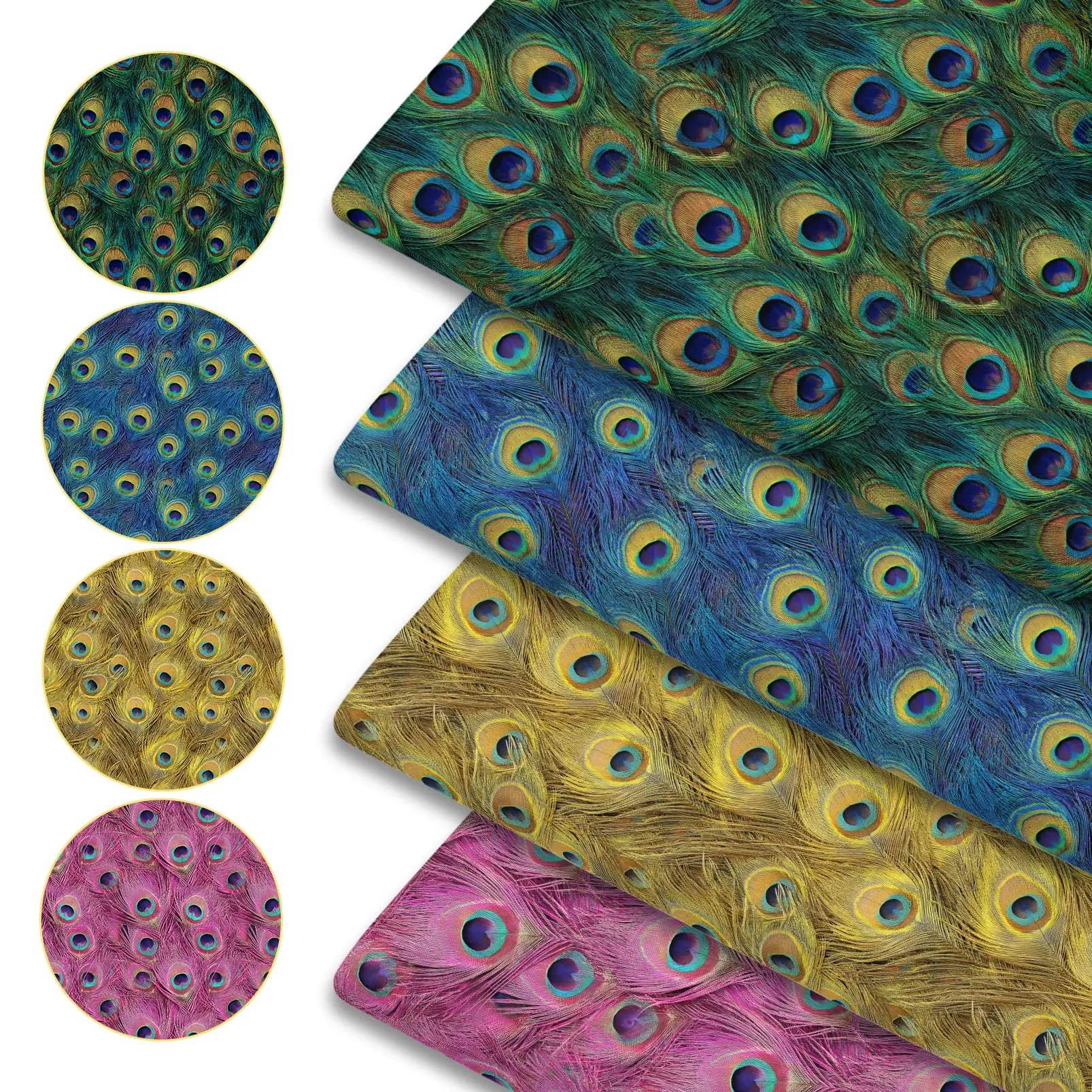 1pc Peacock Feather Texture Printed Fabric, 50Cm X 150Cm/19.69In X 59.06In, Suitable for Quilting, Bedding, Tablecloth, Bags, Masks, Hats, Headbands, Pillowcases And Other Fabrics