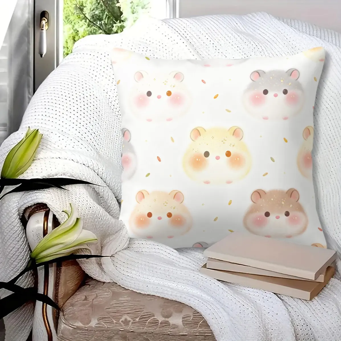45x45cm 1Pcs Watercolor Cute Cartoon Animal Head Throw Pillow, Trendy Print Machine Washable, Plump Soft Filling, Decor Cushion For Cartoon Lovers Sofa Window Nook (Pillow Insert Included)
