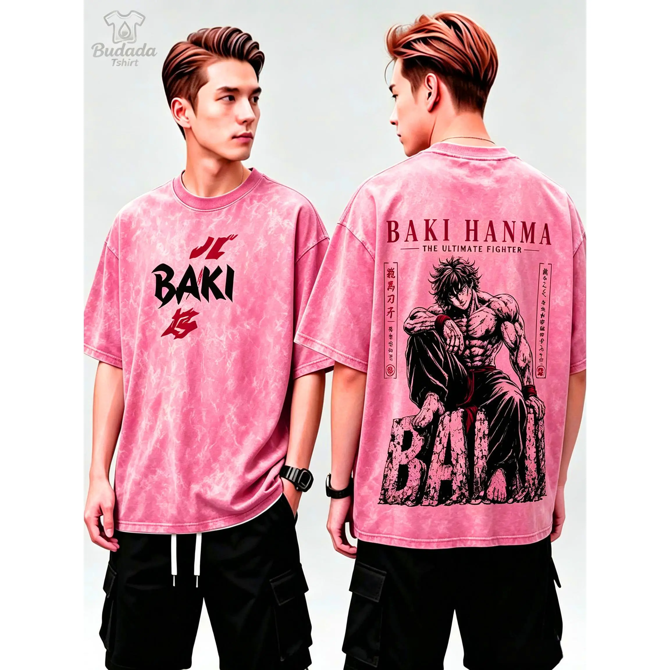 Baki Hanma, Baki The Grappler, Ultimate Fighter, Vintage Acid Wash Tee, Oversized Unisex Anime Shirt, Heavyweight Cotton Crew Neck, Loose Baggy Fit, Otaku Streetwear, Martial Arts Manga Graphic Tee, Grunge Y2k Top, Ideal Gift for Fighting Anime Fans