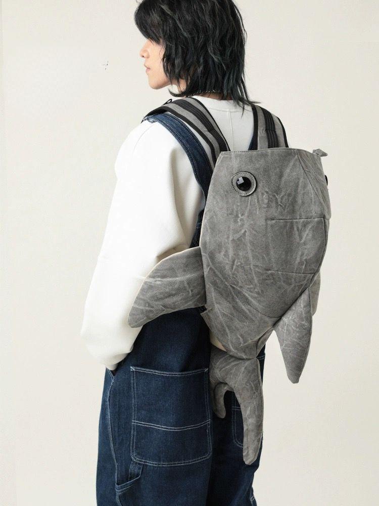 Y2K Funny Whale Shark Shape Backpack Durable Large Capacity Travel Bag Women Men Cute Outdoor Cartoon Knapsack Student Schoolbag