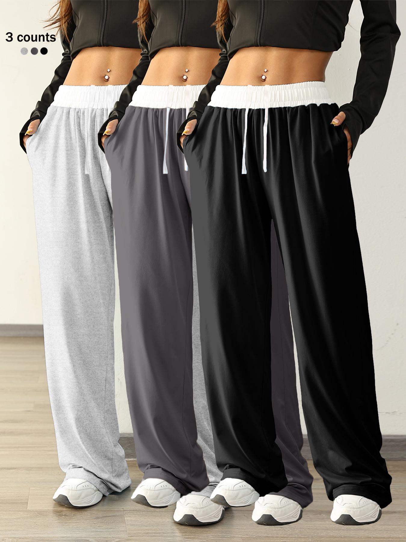 Women's Colorblock Drawstring Waist Sports Jogger Pants, Workout Casual Baggy, Sporty Pocket Design Wide Leg Trousers for Daily Wear, Ladies Sportswear for All Seasons