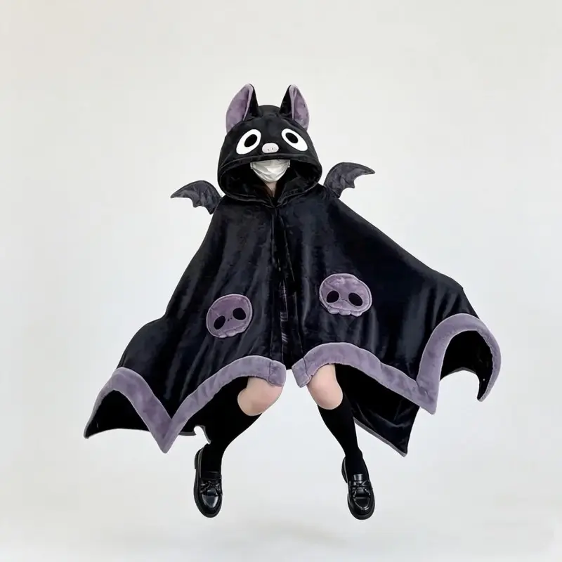 1pc Unisex Wearable Blanket Bat  Hooded Cape, Oversized Bat Sleeve Plush Thick Cloak, One Size Fits All, Perfect Holiday Gift🎁
