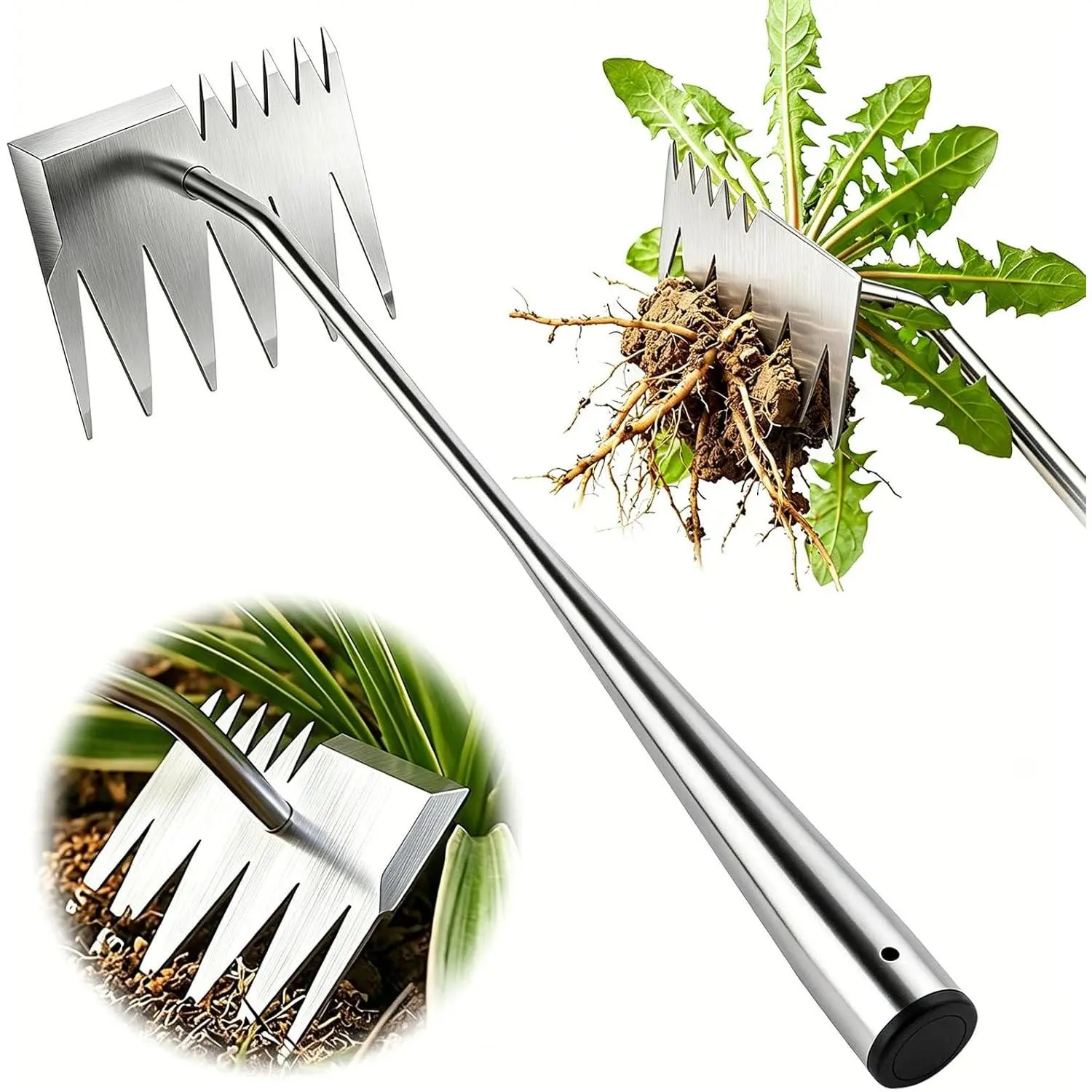 Weeding tool, 2026 upgraded version portable manual weeding tool, 6-tooth double-headed stainless steel hand garden weeding rake, suitable for weeding in gardens, backyards, and farm plantings