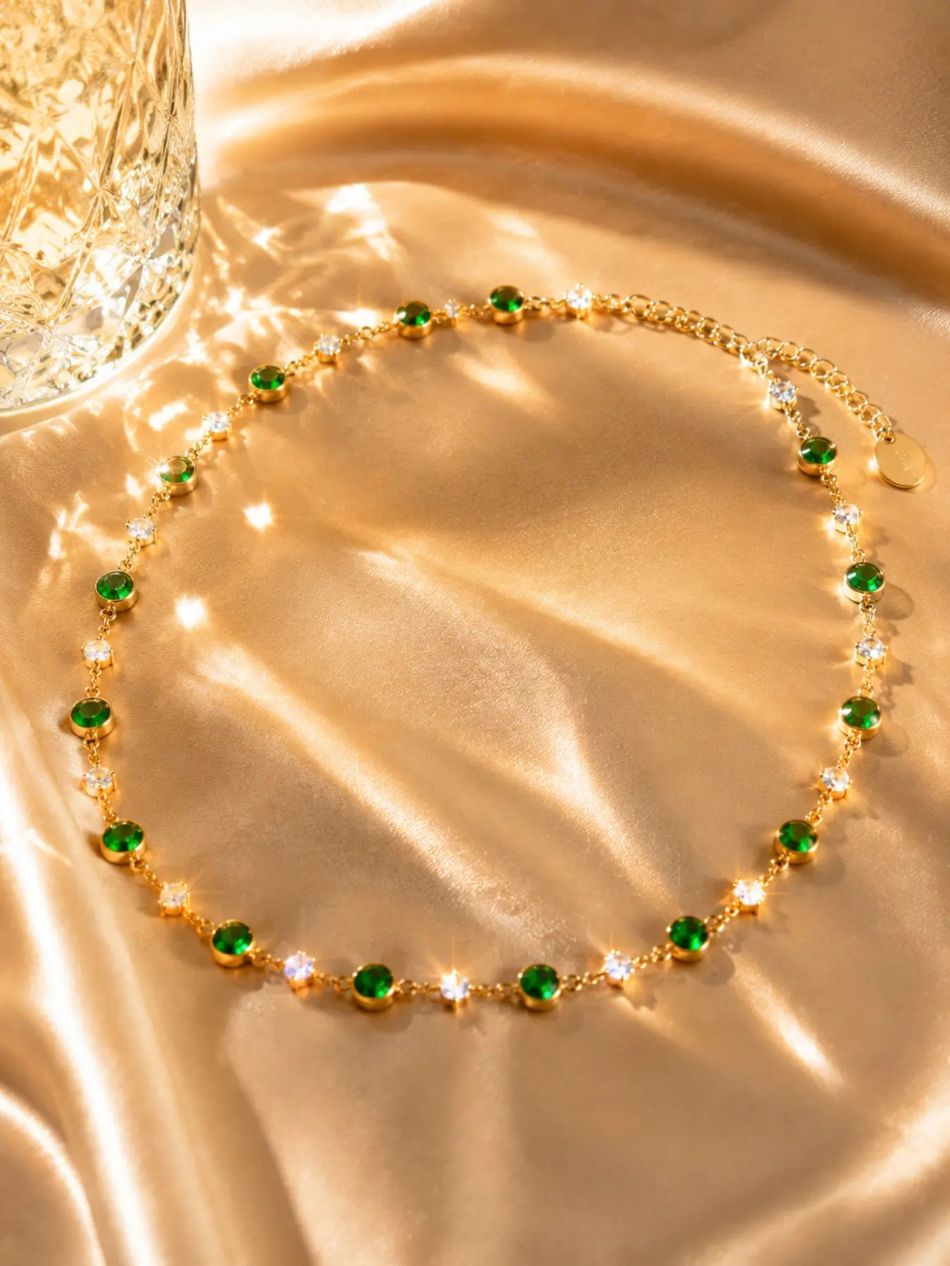 Emerald Choker Necklace for Women, Vintage Crystal Statement Necklace, Elegant Layered Jewelry, Boho Style Party Gift
