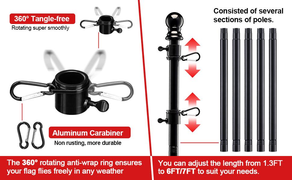 Flag with Pole for Outside - 6FT Tangle Free Flagpole Kit,4x6FT Embroidered Stars US Flag, 2 Position Mounting Holder for, Front Porch, Patriotic Display