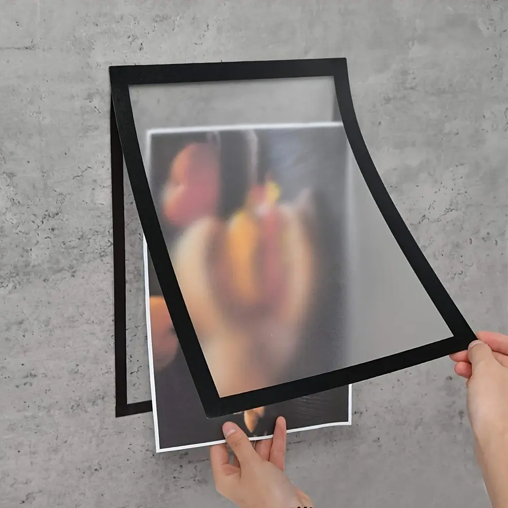 4 Pcs Magnetic Self-Adhesive Photo Frames – A4 & A6 wall-mounted display frames for photos, documents and artwork. Portable, no-drill plastic frames for magnetic whiteboards, offices and home décor, easy to install and reusable, Picture Frames For Wall