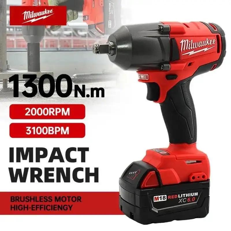 Milwaukee 18V Cordless Electric Wrench Durable Brushless Impact Wrench 800N.M with Battery & Fast Charger