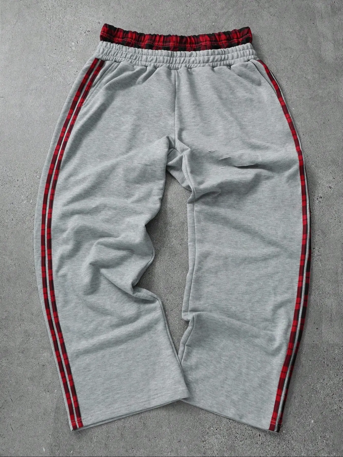 Men's Plaid Waistband Sweatpants, Ripped Design, Casual Loose Fit Sport Pants, Spring & Fall Fashion, Daily Wear