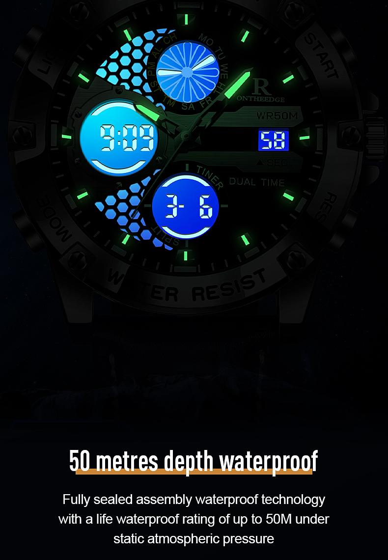 Men's Military Sport Digital Analog Quartz Watch - 50M Waterproof Wristwatch with LED Backlight, Dual Time, Alarm, Stopwatch, Tactical Outdoor Watch for Men, Brown Leather Strap, Perfect Gift for Him