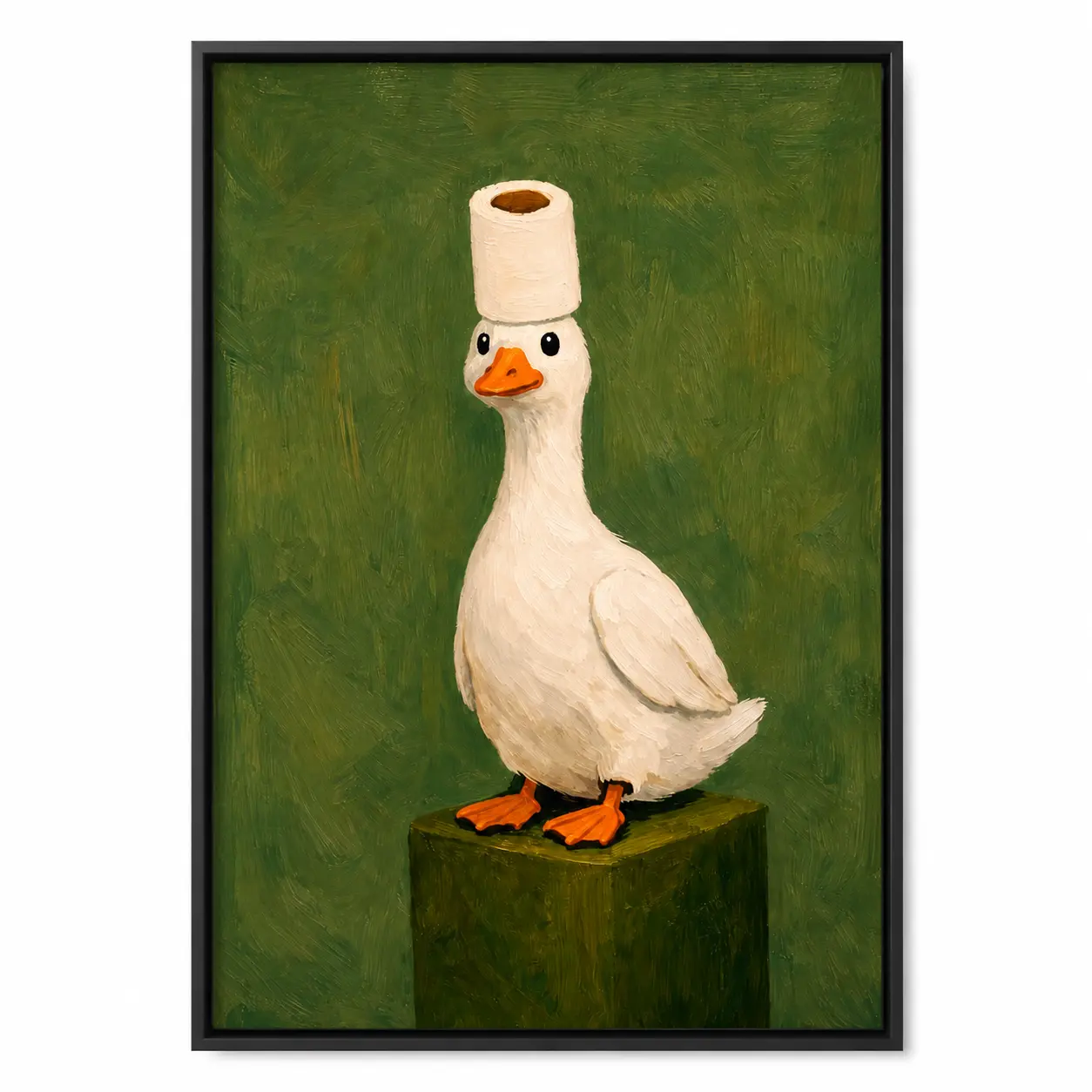 Funny Bathroom Duck Framed Canvas Poster, Toilet Paper Duck Canvas Wall Art with Wooden Frame, Cute Animal Printed Canvas Decor for Bathroom Restroom Washroom Home