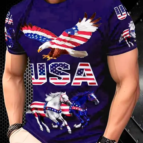 Men's Classic Casual Round-Neck Patterned, Tropical T-Shirt with 3D Digital Printing, Perfect for Outdoor Leisure Wear, Street Fashion, Quick-Drying And Easy to Clean, Regular Fit, Suitable for Sports, Casual Print Tee