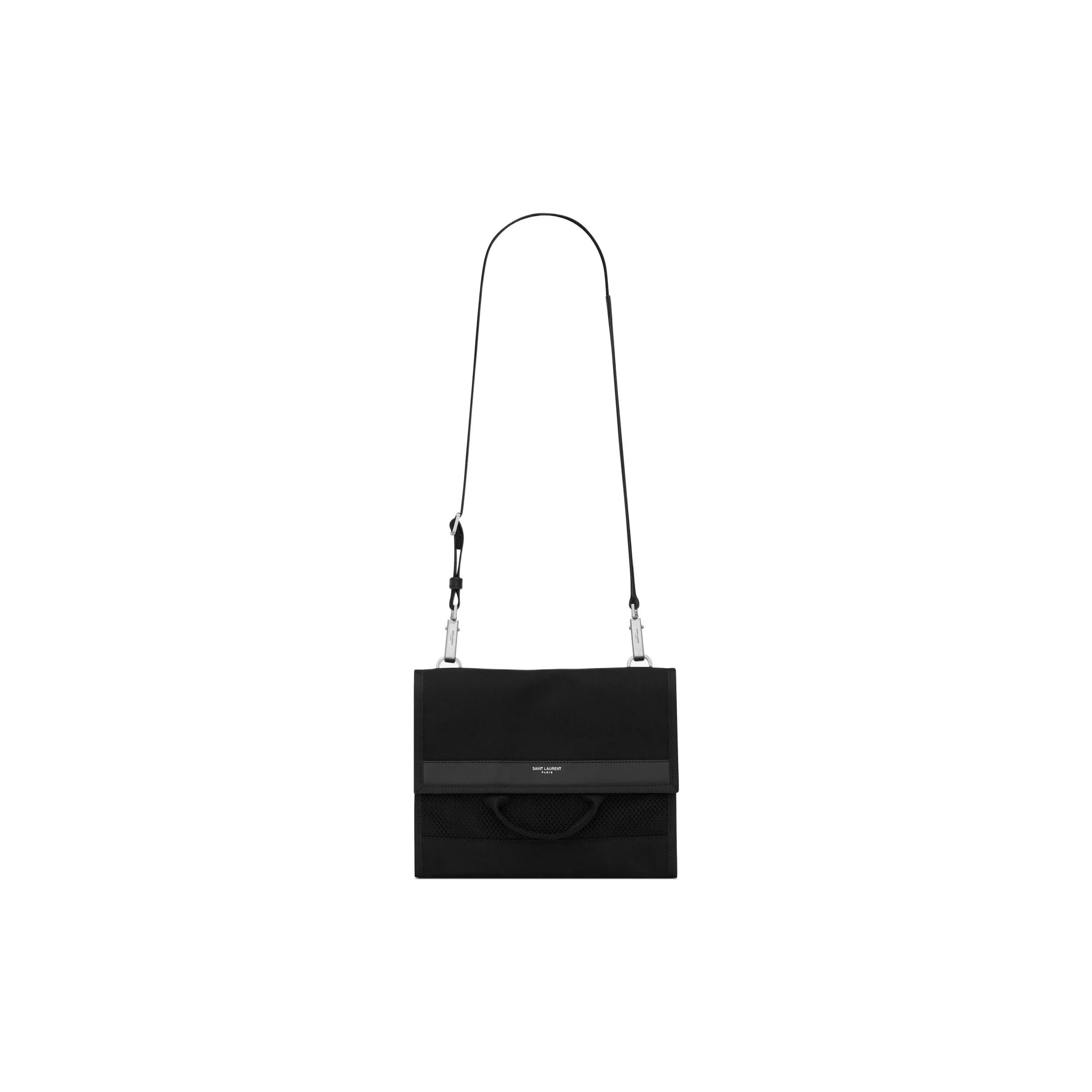 Saint Laurent YSL Leather Handbag for Women – Structured Top Handle, Crossbody, and Shoulder Bag in Black with Silver-Tone Hardware