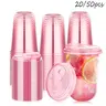 20/50 Pcs 12/16oz Disposable Plastic Cups with Straw Lids, Portable Iced Coffee Cold Drink Cups with Round Bottom, Valentine's Day Party Supplies, Disposable Cups with Lids and Straws