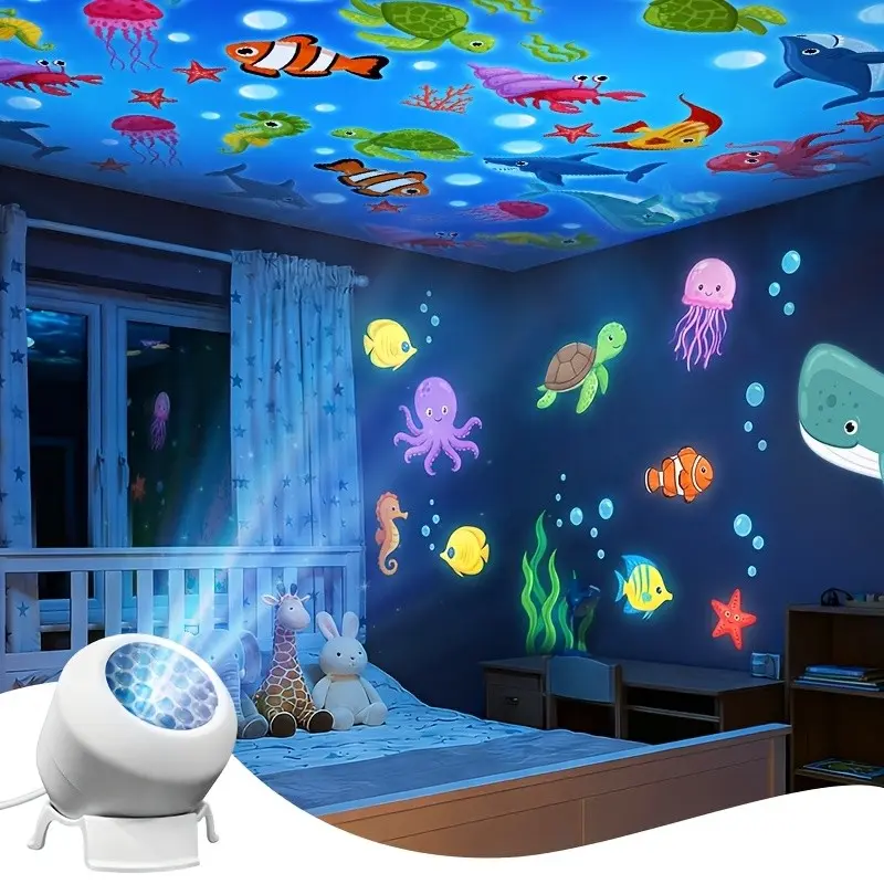 Creative LED Projector Night Light, Starry Ocean Projection Lamp, 360° Rotating Dynamic Desk Lamp, USB Plug-In Ambient Light, Bedroom Decor Lighting, Decorative Atmosphere Lamp