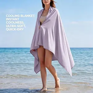 1 Piece Multi-Purpose Cooling Blanket, Ice Silk Fabric Instant Cooling Non-Sticky Skin, Lightweight Portable All Season Throw Blanket for Napping, Watching Shows & Travel