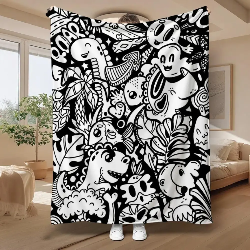 Colorable Dinosaur Flannel Throw Blanket, cooling blankets cooling blanket blankets quince bedding, Soft Warm Retro-Look Stain-Resistant Multi-Size Multi-Functional Blanket Family Nap Travel Home Decor Throw Blankets